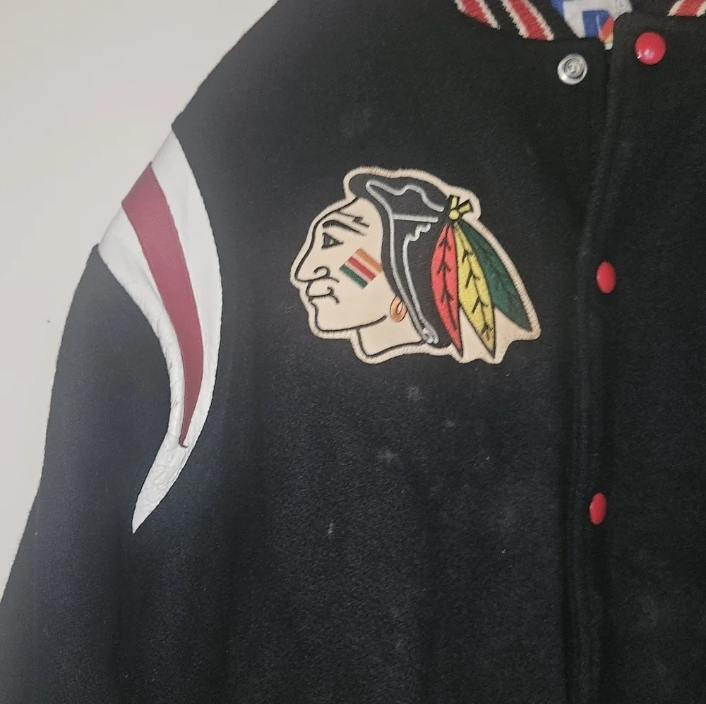 Vintage 80s 90s Rennoc Chiefs Hockey Varsity Jacket Wool & Leather Trim – Black